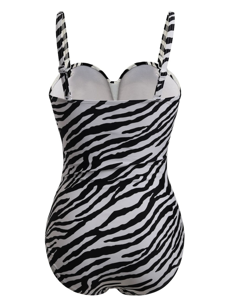 Linzi Black Zebra Print Capri Bandeau Soft Cupped Tummy Control Swimsuit With Detachable Straps - Image 4 of 4