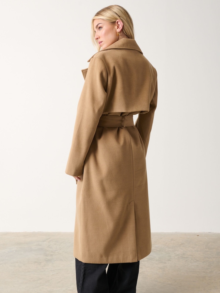 Pretty Lavish Brown Logan Felted Warp Trench - Image 2 of 3