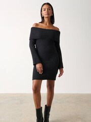 Pretty Lavish Black Elodie Mini Bardot Knitted Jumper Dress - Image 1 of 4