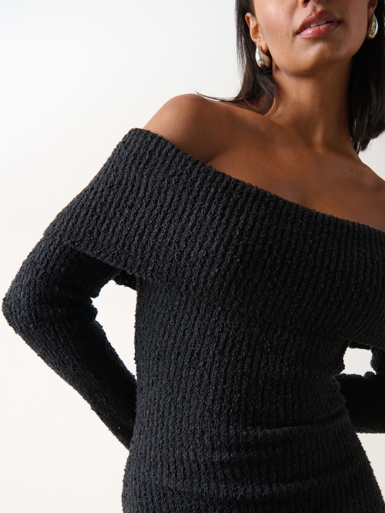 Pretty Lavish Black Elodie Mini Bardot Knitted Jumper Dress - Image 4 of 4