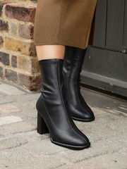 Linzi Black Bluebell Sock Style Ankle Boots With Block Heel - Image 1 of 5