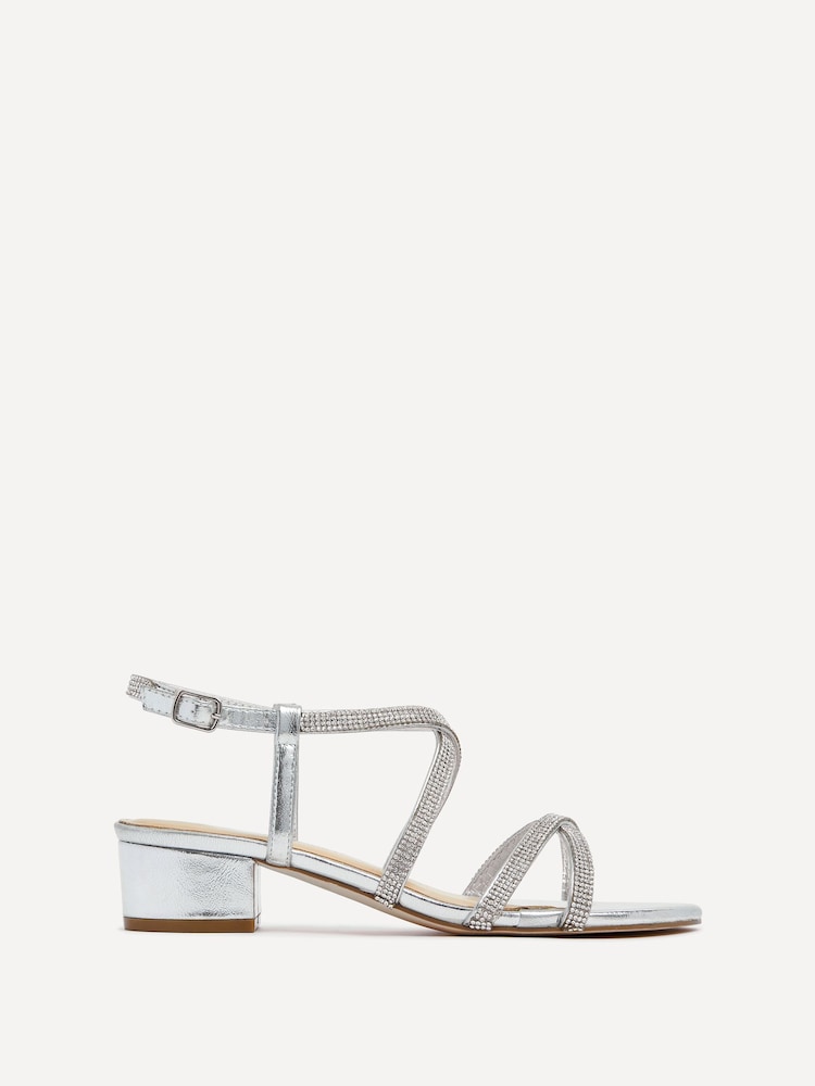 Linzi Silver Glow Barely There Low Block Heeled Sandals With Diamante Straps - Image 2 of 5