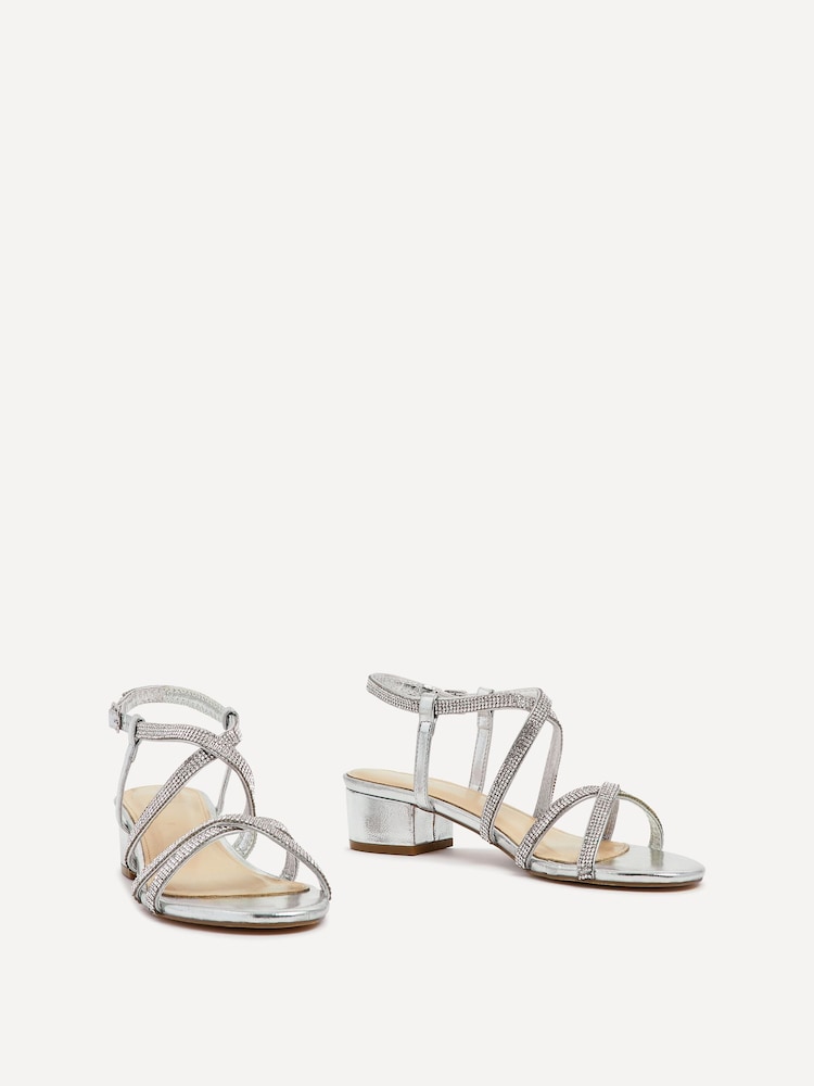 Linzi Silver Glow Barely There Low Block Heeled Sandals With Diamante Straps - Image 3 of 5