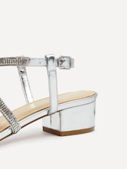 Linzi Silver Glow Barely There Low Block Heeled Sandals With Diamante Straps - Image 4 of 5