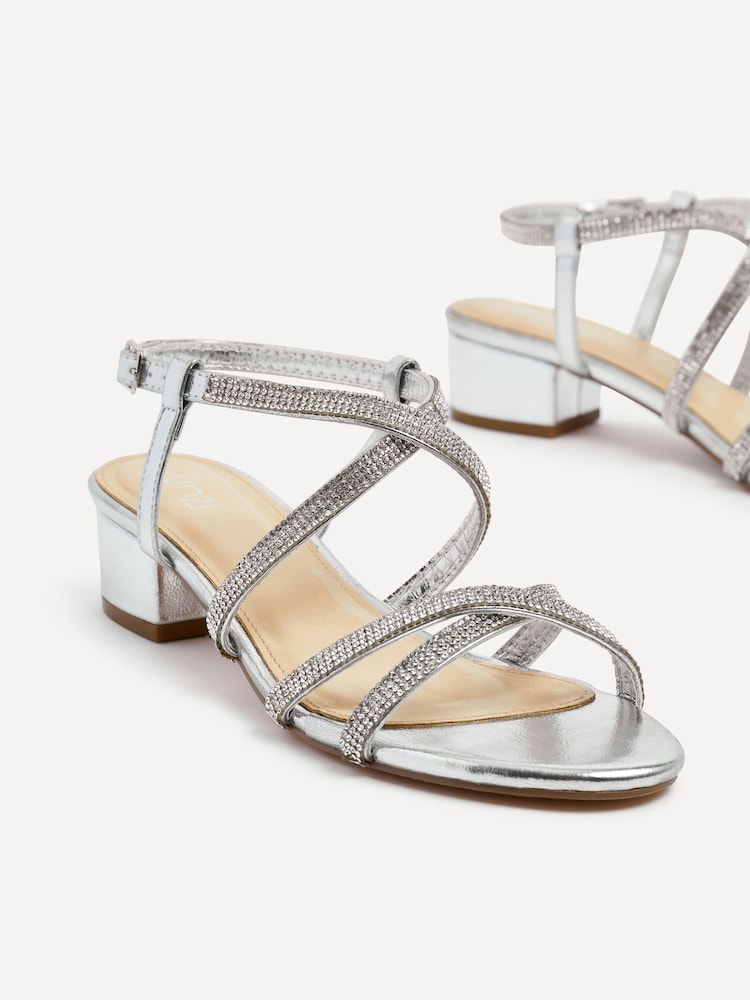 Linzi Silver Glow Barely There Low Block Heeled Sandals With Diamante Straps - Image 5 of 5