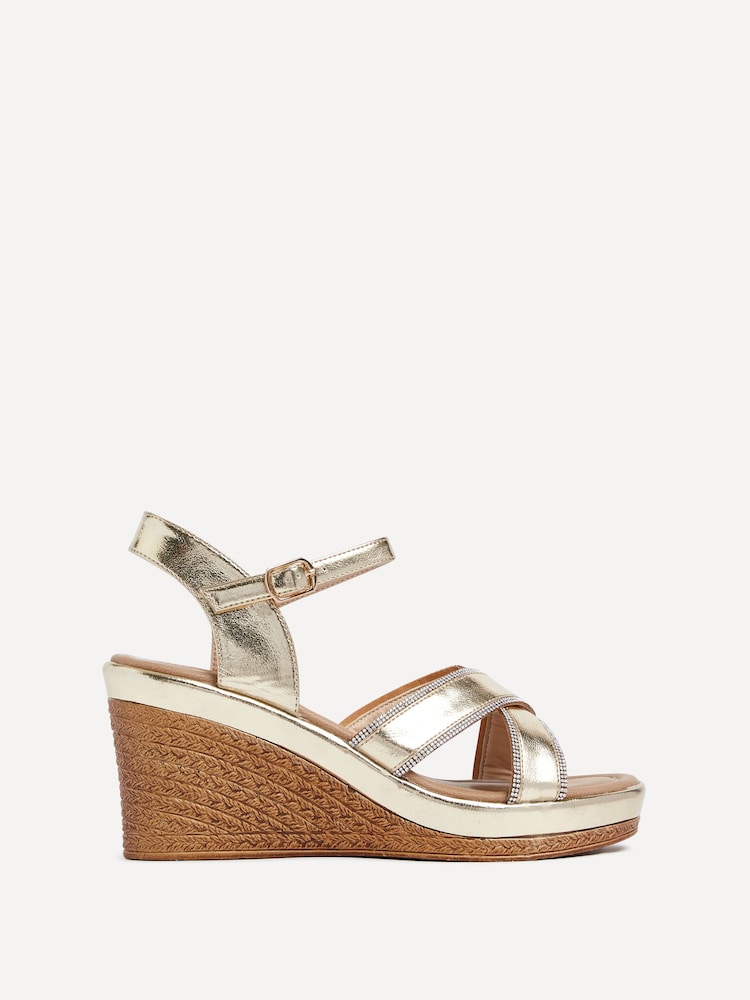 Gold - Linzi Joslyn Espadrilles mit überkreuzten verzierten Riemen und Keilabsatz - Bild 2 von 5