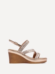 Linzi Gold Bianco Wedge Sandals With Embellished Strappy Front Detail - Image 2 of 5