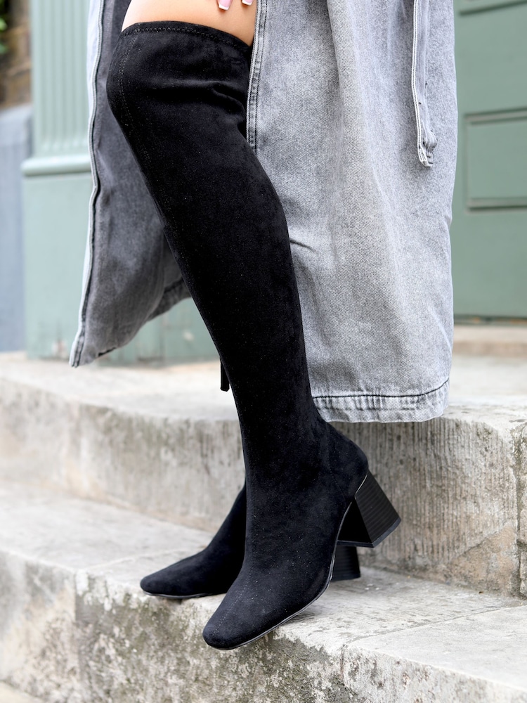 Linzi Black Shade High Leg Boot with Block Heels - Image 1 of 4