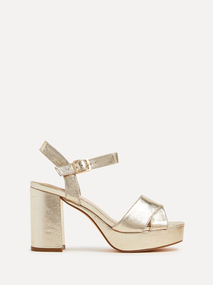 Linzi Gold Verony Cross Front Strap Platform Heeled Sandals - Image 2 of 5 Linzi Gold Verony Cross Front Strap Platform Heeled Sandals - Image 2 of 5