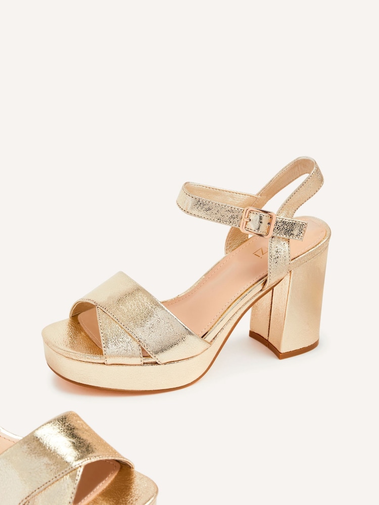 Linzi Gold Verony Cross Front Strap Platform Heeled Sandals - Image 5 of 5 Linzi Gold Verony Cross Front Strap Platform Heeled Sandals - Image 5 of 5
