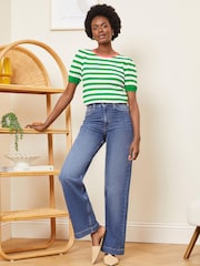 Love & Roses Green Pointelle Scallop Neck Knitted Top - Image 4 of 4