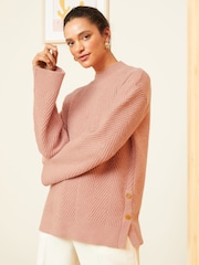 Love & Roses Blush Cosy Crew Neck Longline Jumper - Image 1 of 4