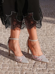 Linzi Silver Serri Court Stiletto Heels With Mesh Front Detail - Image 1 of 5