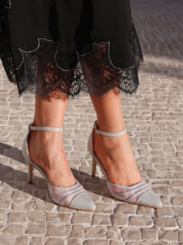 Linzi Silver Serri Court Stiletto Heels With Mesh Front Detail - Image 1 of 5