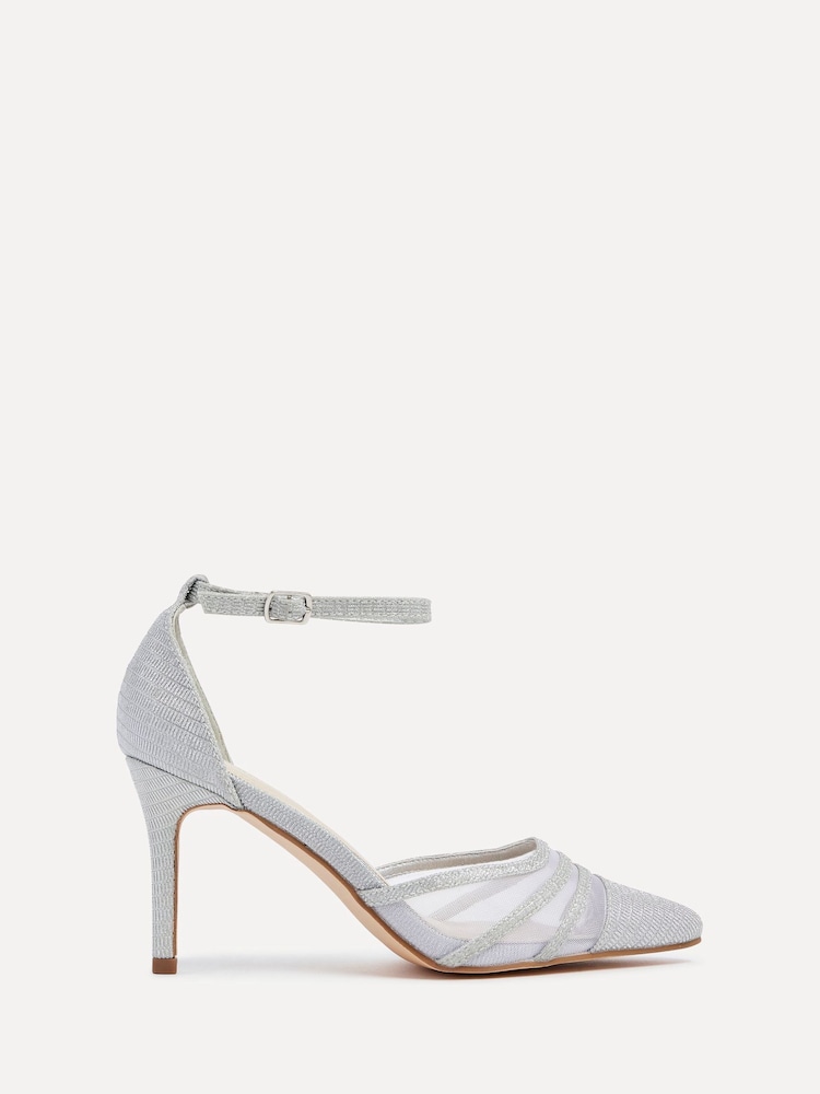 Linzi Silver Serri Court Stiletto Heels With Mesh Front Detail - Image 2 of 5