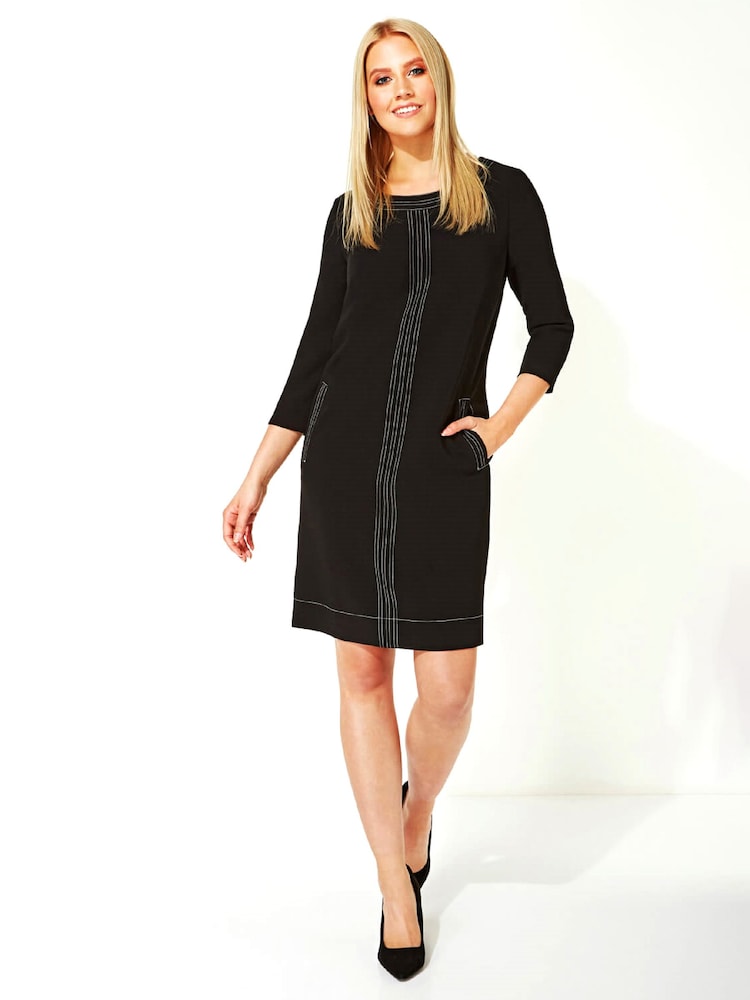 Roman Black 3/4 Sleeve Top Stitch Shift Dress - Image 2 of 3