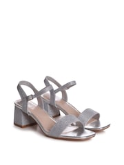 Linzi Silver Glitter Darcie Low Chunky Block Heeled Sandals - Image 9 of 16