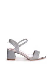 Linzi Silver Glitter Darcie Low Chunky Block Heeled Sandals - Image 10 of 16