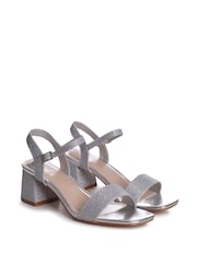 Linzi Silver Glitter Darcie Low Chunky Block Heeled Sandals - Image 13 of 16