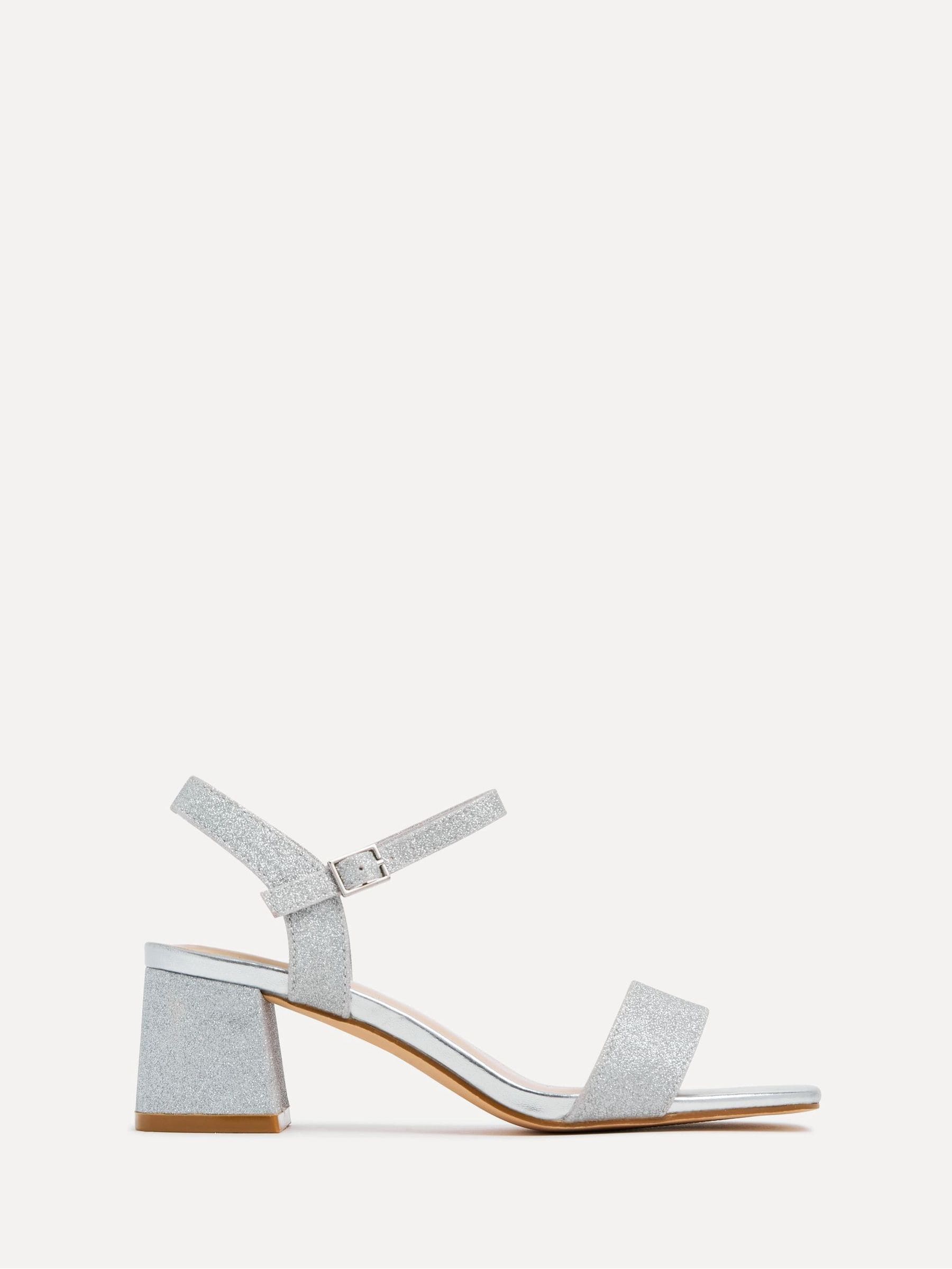Buy Linzi Silver Glitter Darcie Low Chunky Block Heeled