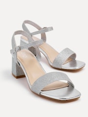 Linzi Silver Glitter Darcie Low Chunky Block Heeled Sandals - Image 4 of 5