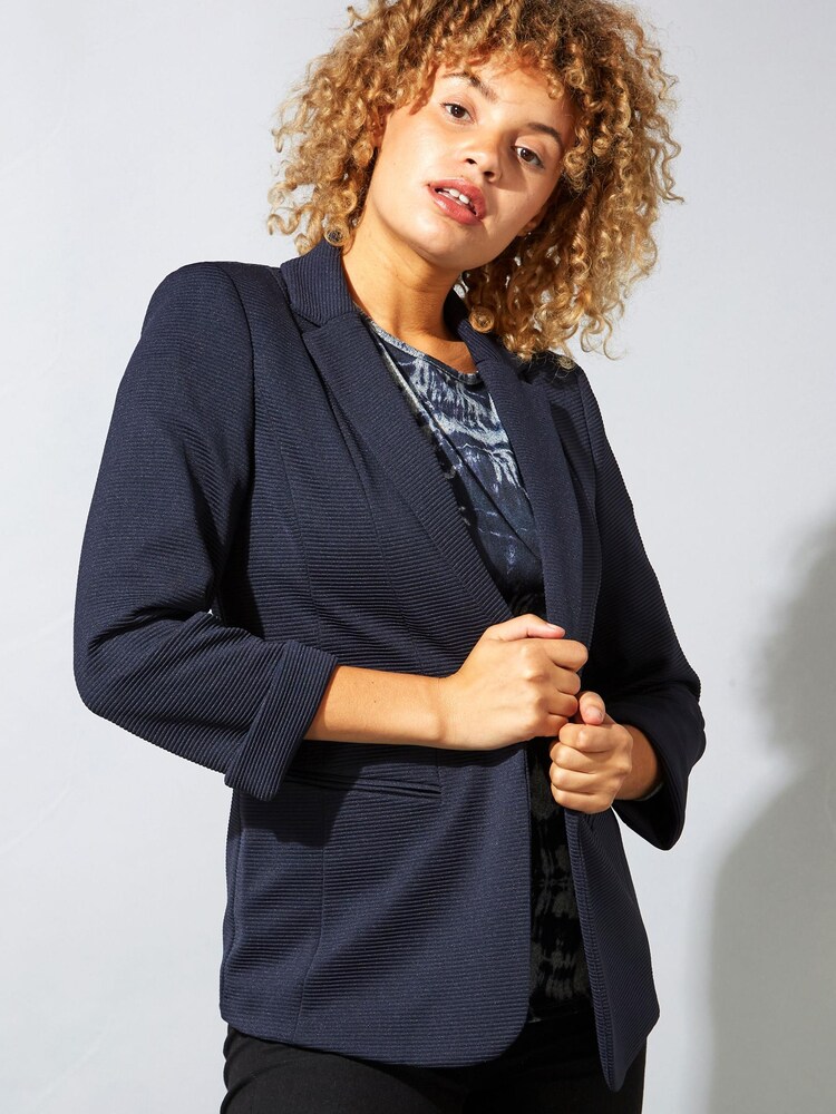 Roman Blue Ribbed 3/4th Sleeve Roll Cuff Jacket - Image 4 of 4 Roman Blue Ribbed 3/4th Sleeve Roll Cuff Jacket - Image 4 of 4