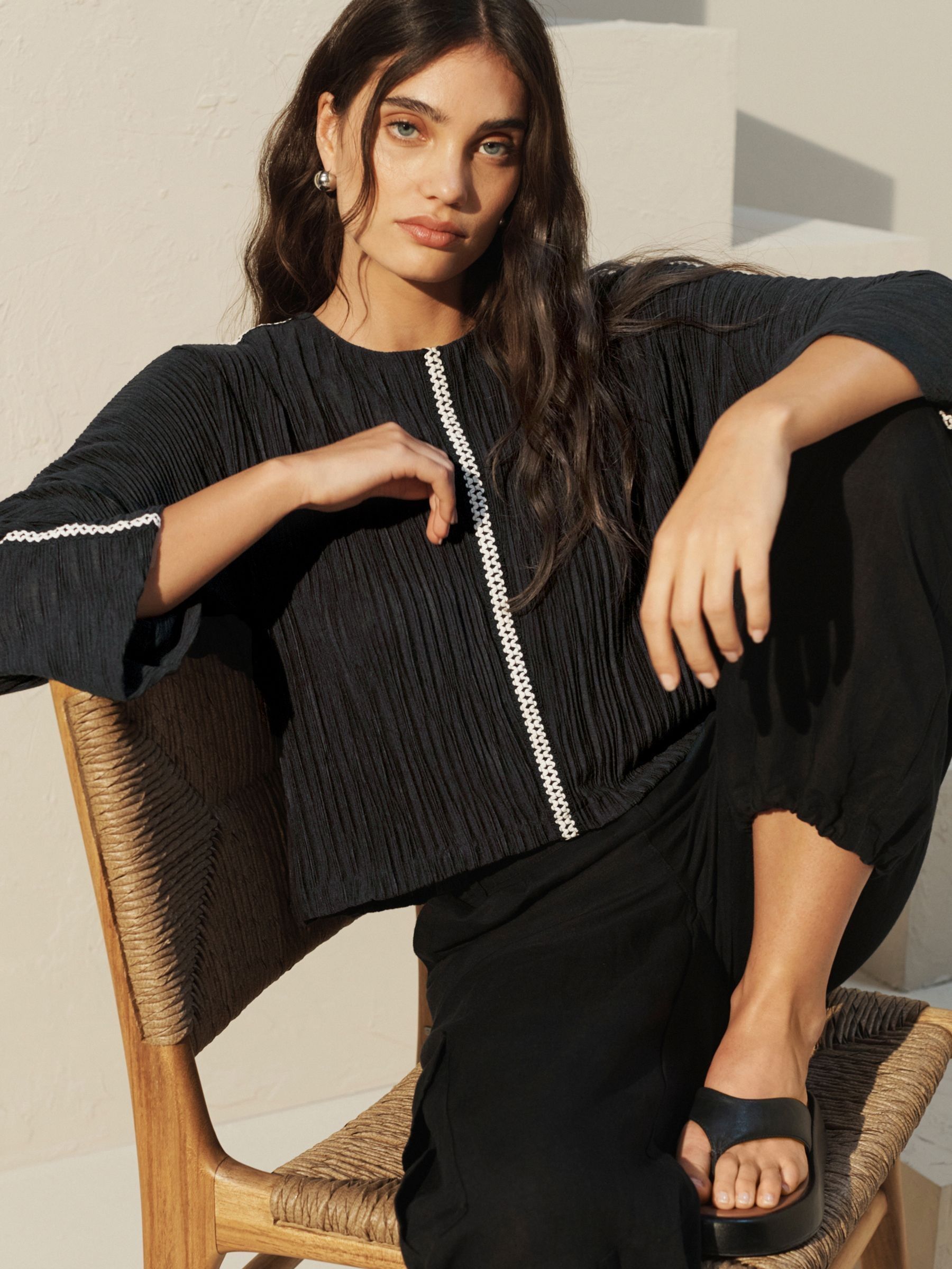 black crochet long sleeve top