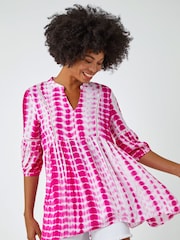 Roman Pink Tie Dye Print Smock Tunic Top - Image 1 of 5