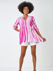 Roman Pink Tie Dye Print Smock Tunic Top - Image 2 of 5