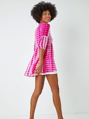 Roman Pink Tie Dye Print Smock Tunic Top - Image 3 of 5