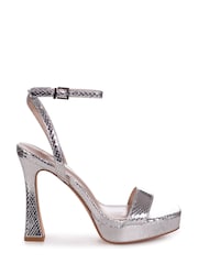 Linzi Silver Haisley Platform Heeled Sandals With Square Toe - Image 1 of 1