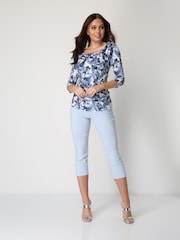 Roman Light Blue Cropped Stretch Capri Trousers - Image 3 of 4