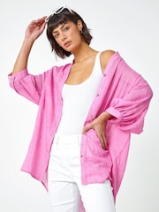 Roman Pink Oversized Plain Cotton Blend Shirt - Image 1 of 5