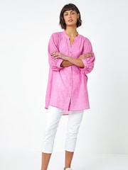 Roman Pink Oversized Plain Cotton Blend Shirt - Image 3 of 5