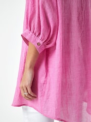 Roman Pink Oversized Plain Cotton Blend Shirt - Image 5 of 5