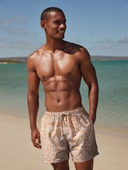 Orange Geo Tile Printed Swim Shorts - Image 4 of 12
