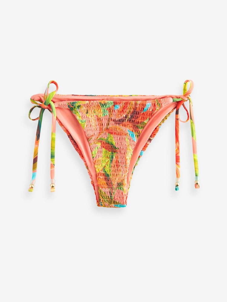 Myleene Klass Coral Pink Floral Shirred Tie Side Bikini Bottom - Image 4 of 4