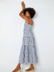 Roman Blue 100% Cotton Stripe Tiered Maxi Dress - Image 2 of 5