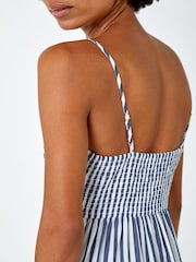 Roman Blue 100% Cotton Stripe Tiered Maxi Dress - Image 4 of 5