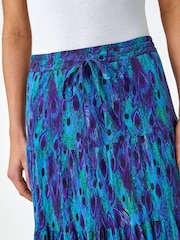 Roman Blue Feather Print Tiered 100% Cotton Maxi Skirt - Image 5 of 5