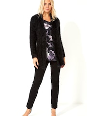 Roman Black Originals Fluffy Yarn Knitted Cardigan - Image 1 of 3