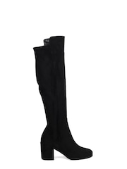 Linzi Black Mandy Faux Suede Block Heeled Knee High Boots - Image 1 of 1