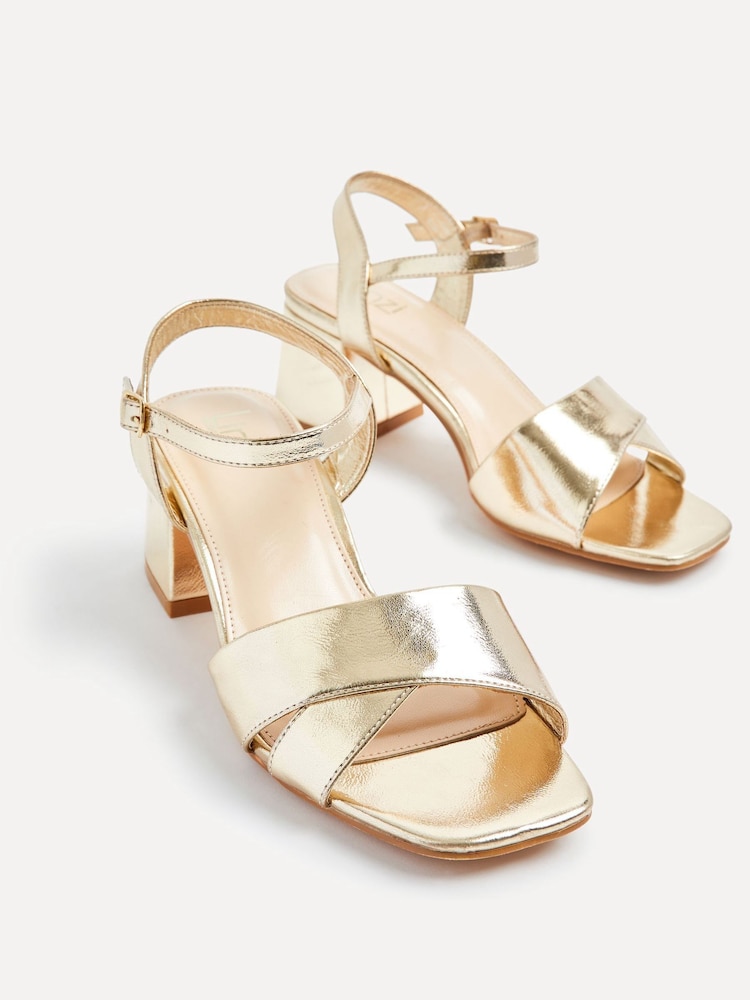 Linzi Gold Vivian Wide Fit Heeled Sandals With Crossover Front Strap - Image 4 of 5