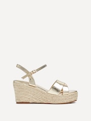 Linzi Gold Wide Fit Desert Wedges With Ankle Strap And Cross-Over Detail - Image 2 of 5