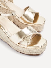 Linzi Gold Wide Fit Desert Wedges With Ankle Strap And Cross-Over Detail - Image 5 of 5
