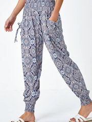 Roman Blue Floral Print Stretch Hareem Trousers - Image 1 of 5