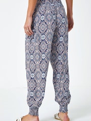 Roman Blue Floral Print Stretch Hareem Trousers - Image 2 of 5
