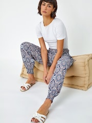 Roman Blue Floral Print Stretch Hareem Trousers - Image 4 of 5