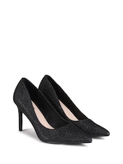 Linzi Black Glitter Overjoyed Stiletto Pointed Court Heels - Image 1 of 3