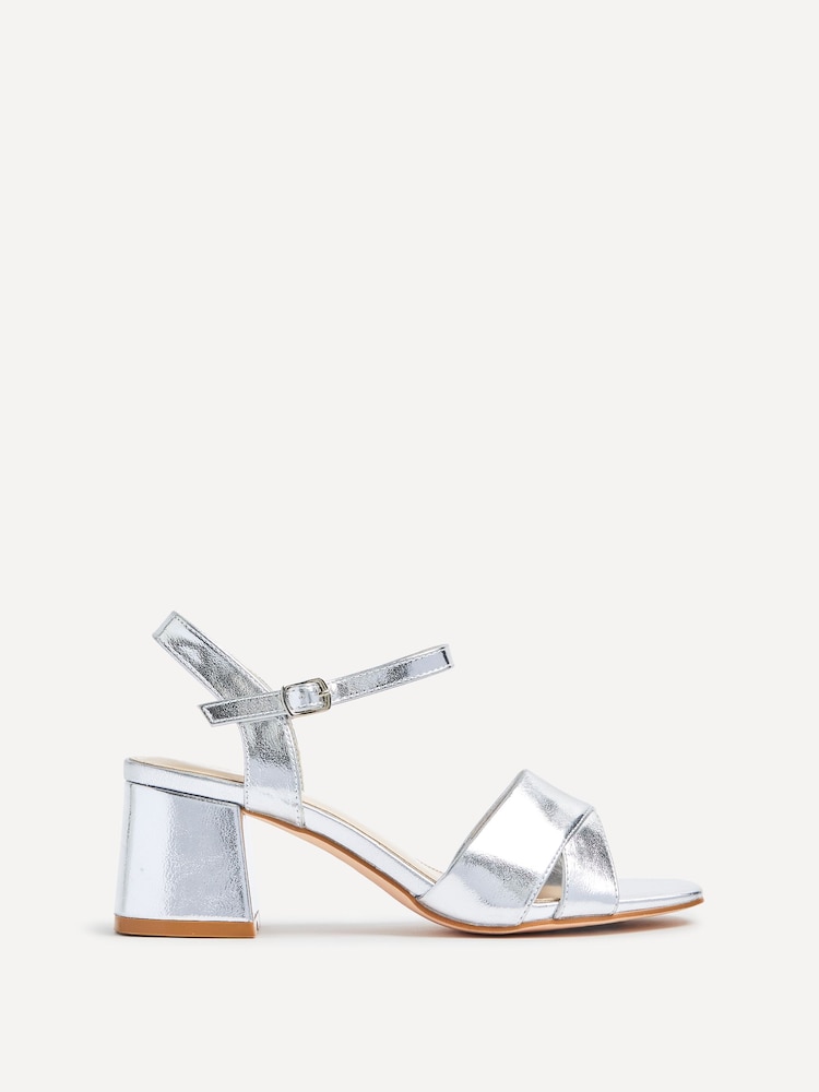 Linzi Silver Vivian Wide Fit Heeled Sandals With Crossover Front Strap - Image 2 of 5